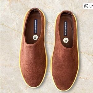 Wolf & Shepherd Cruise Brown Suede Leather Mules‎ Slides Loafers Women Sz 8 NWT